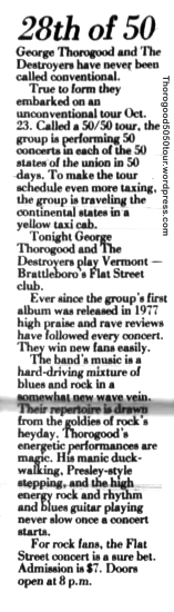28 1981 11 19 USA VT Brattleboro George Thorogood Flat Street Concert Preview Greenfield Recorder Nov 19 1981 pg B3